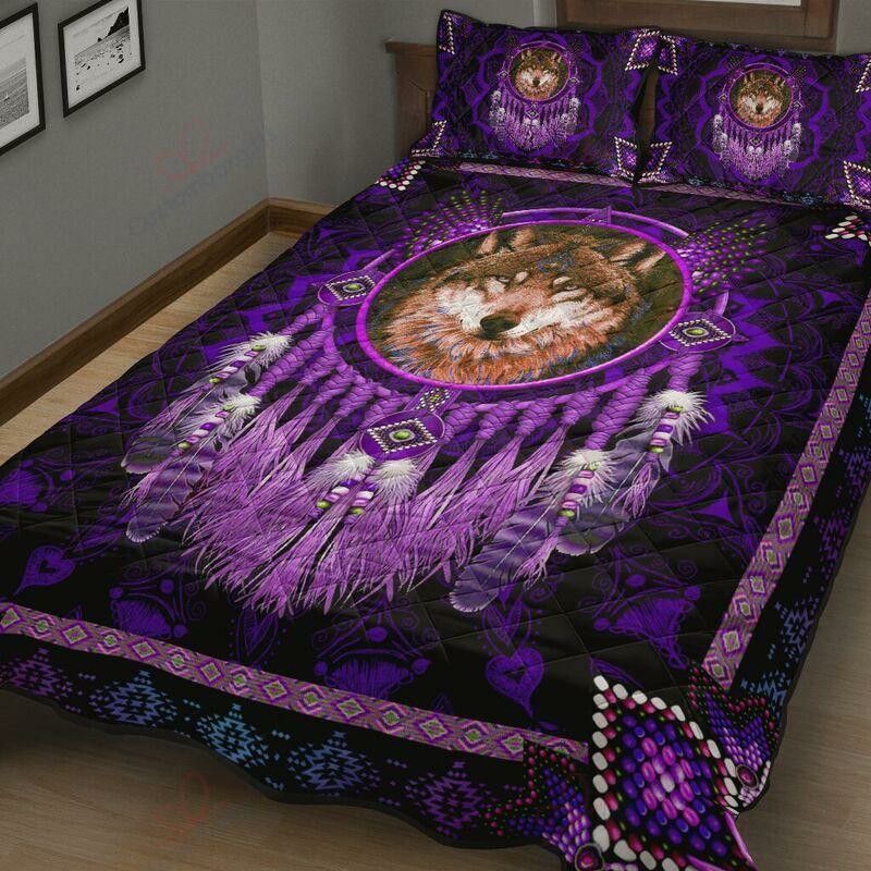 Purple Native American Wolf Bedding Set