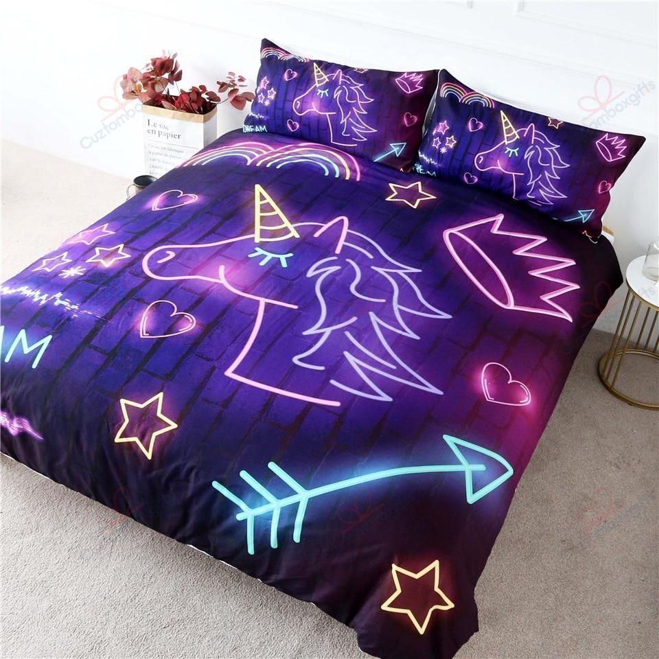 Purple Neon Unicorn Bedding Set