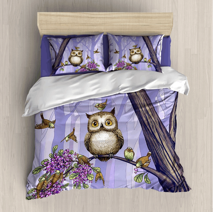 Purple Owl Bedding Set