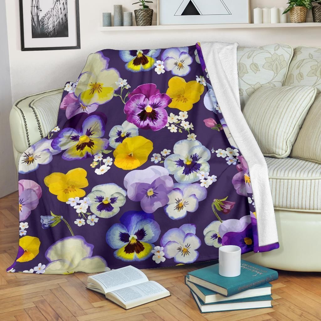 Purple Pansy Pattern Print Design Fleece Blanket
