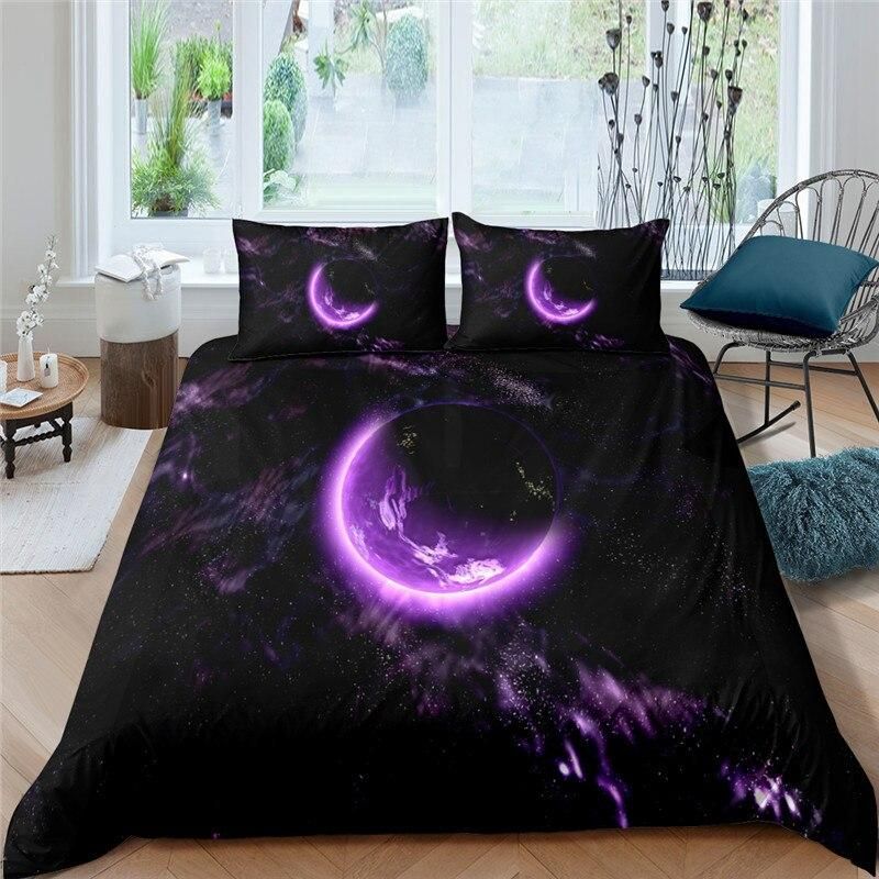 Purple Planet Moon Bedding Set