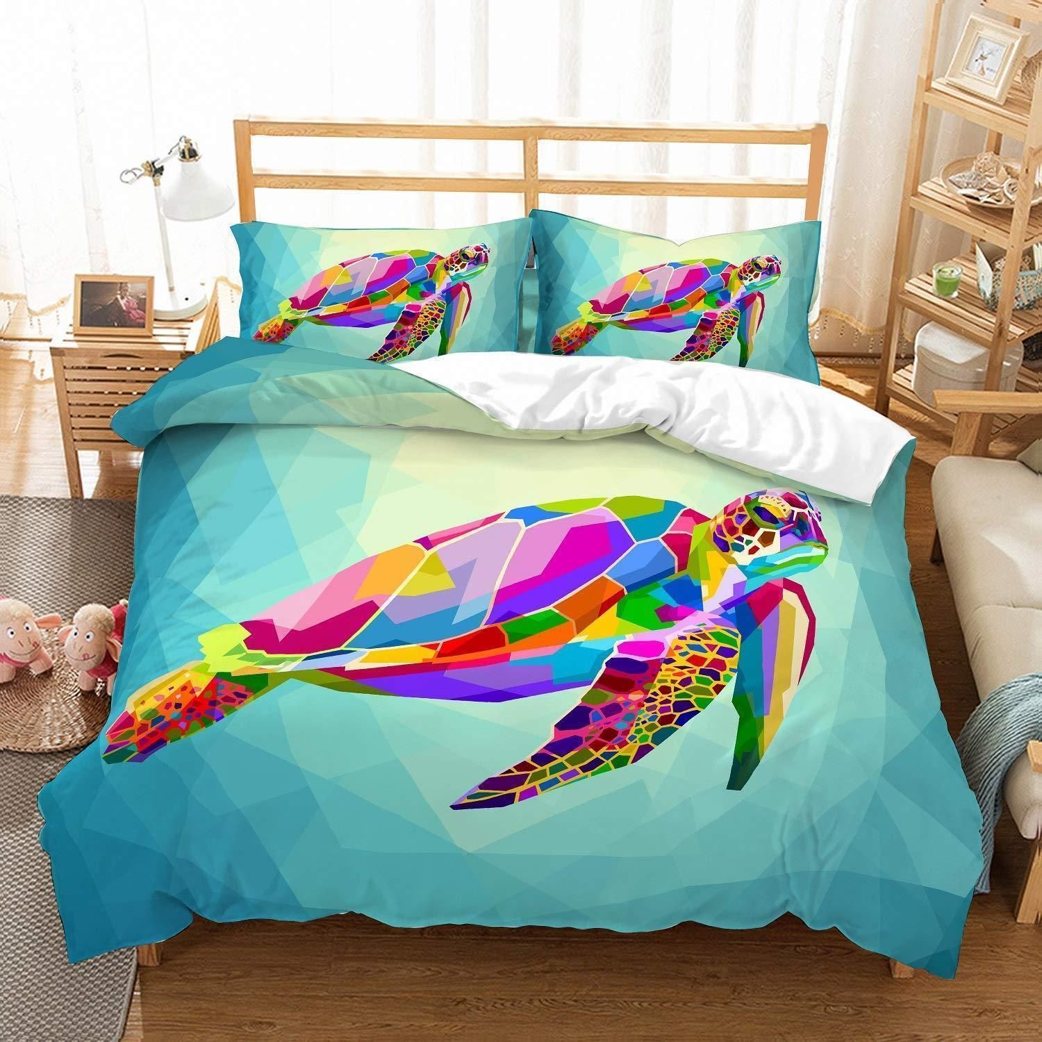 Purple Rainbow Colored Sea Turtle Bedding Set