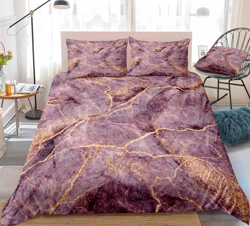 Purple Red Marble Bedding Set