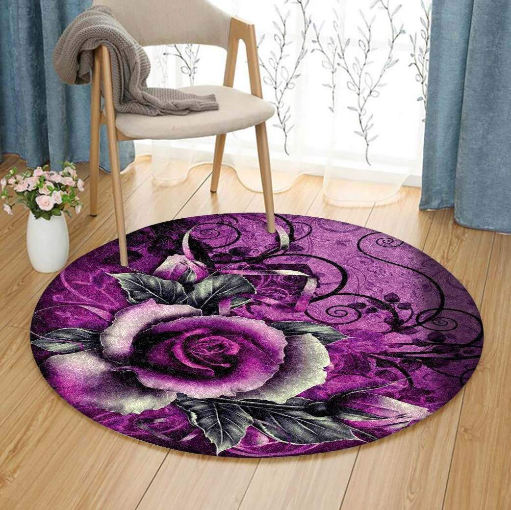 Purple Rose Round Carpet