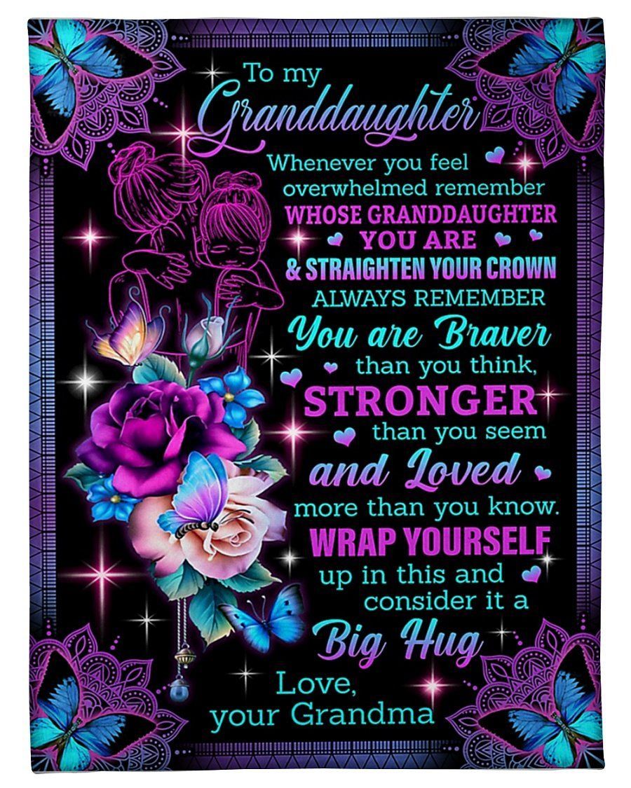 Purple Roses And Butterflies Loved More Than You Know Grandma To Granddaughter Fleece Blanket Fleece Blanket
