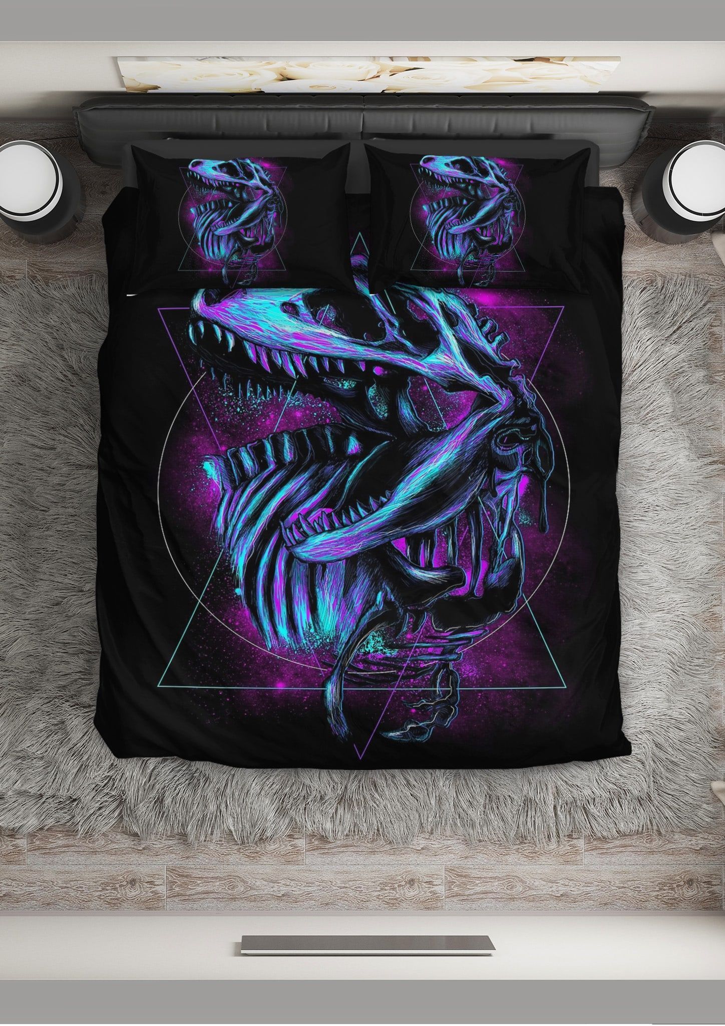 Purple Skeleton Dinosaur Bedding Set