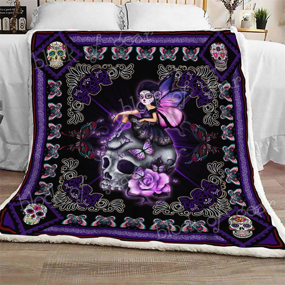 Purple Skull Girl Sherpa Fleece Blanket