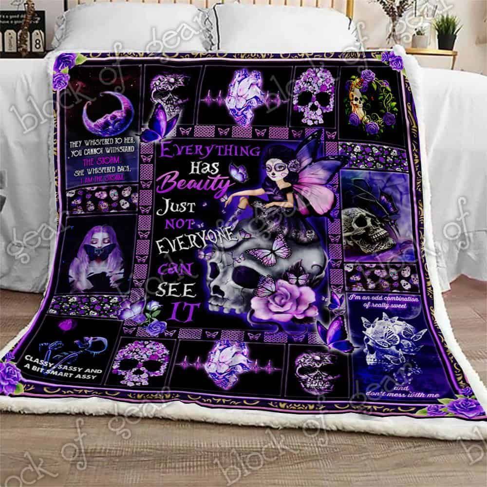 Purple Skull Queen Fleece Blanket