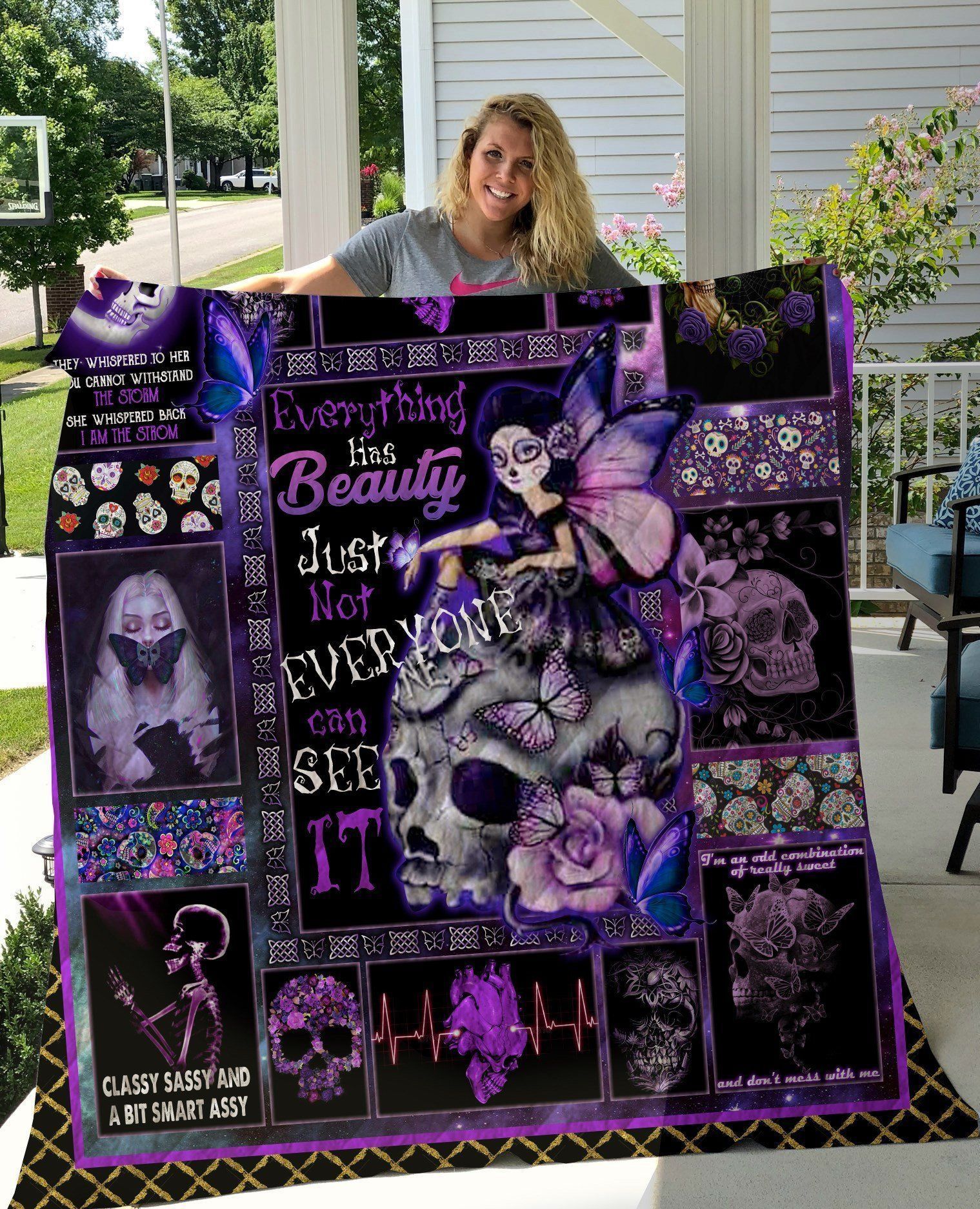 Purple Skull Queen Happy Halloween Day Gift Fleece Blanket