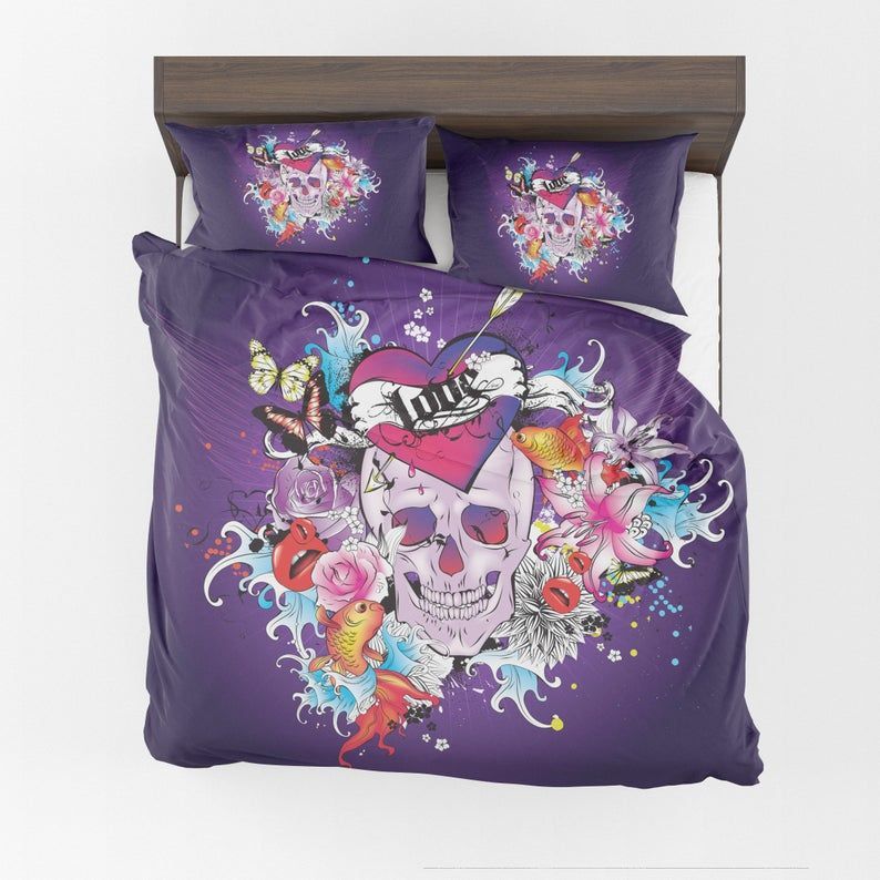 Purple Skulls Bedding Set