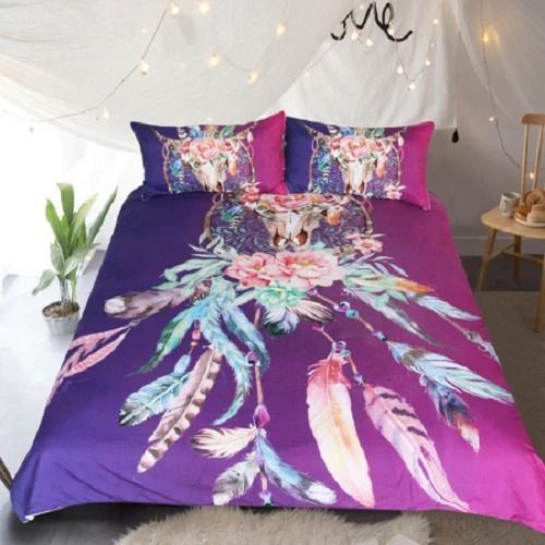 Purple Skulls Feathers Bedding Set