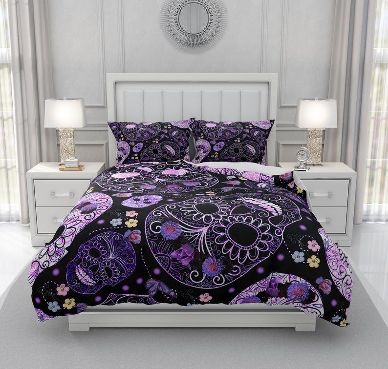 Purple Sugar Skull Bedding Set
