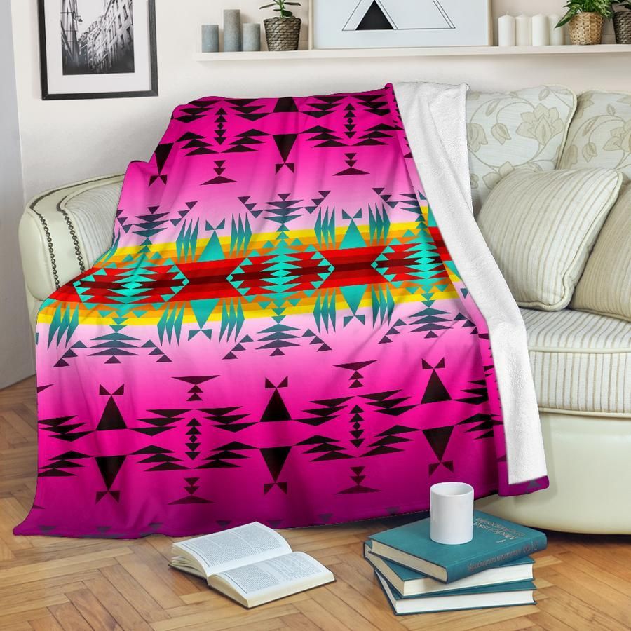 Purple Sunset Geometric Native Sherpa Fleece Blanket