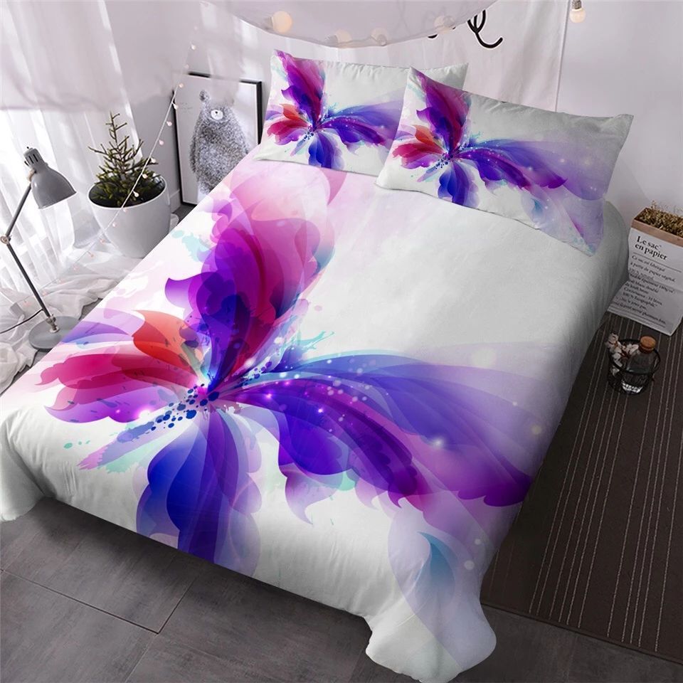 Purple Watercolor Butterfly Bedding Set