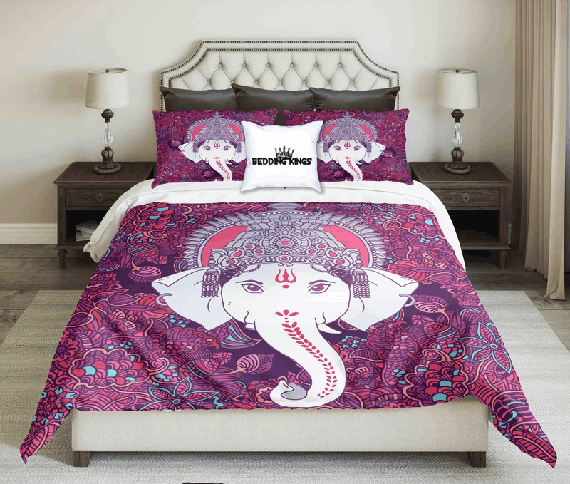 Purple White Elephant Bedding Set