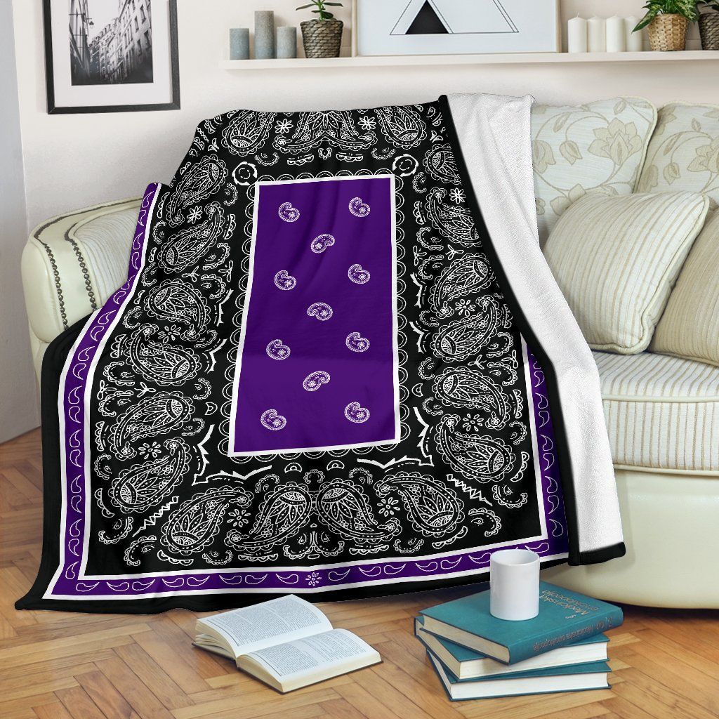 Purple With Black Bandana Sherpa Fleece Blanket