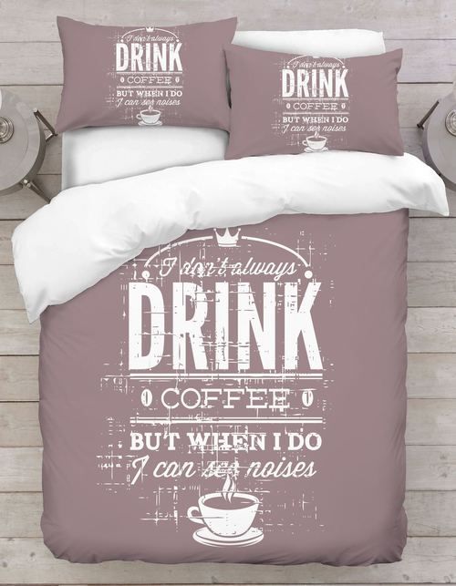 Purple With White Coffee Text Bedding Set