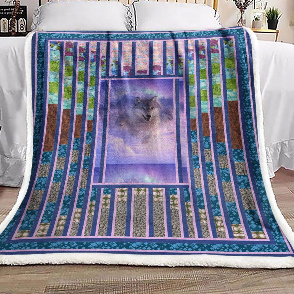 Purple Wolf Sherpa Fleece Blanket