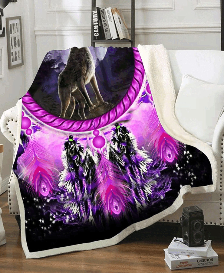 Purple Wolf Dream Sherpa Fleece Blanket