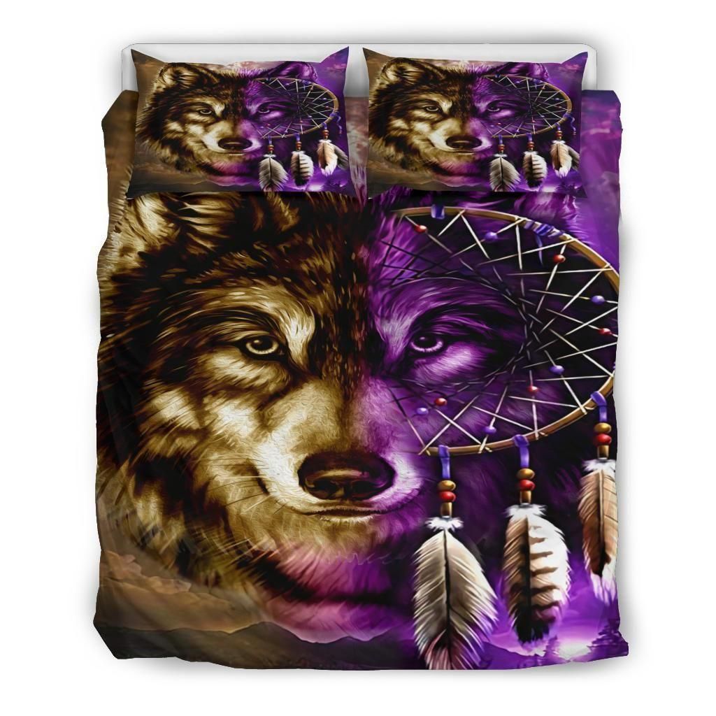 Purple Wolf Dreamcatcher Native American Bedding Set