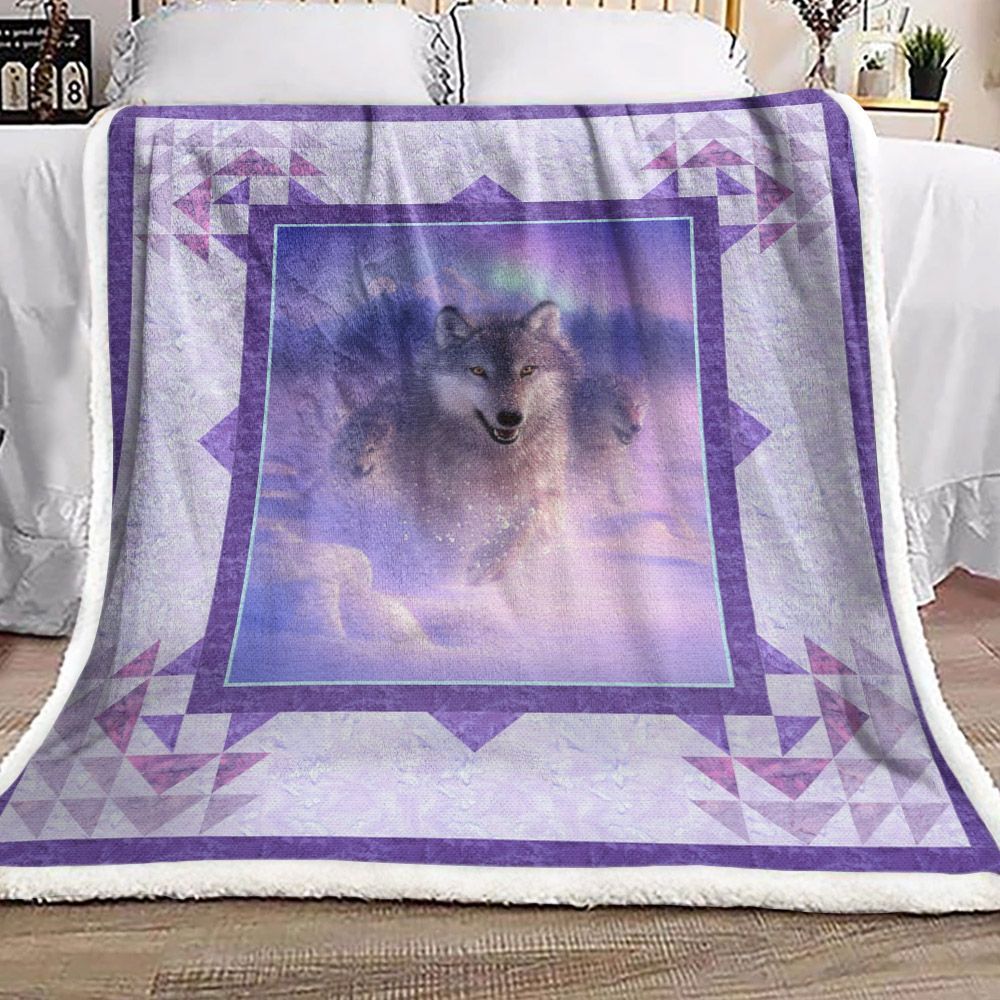 Purple Wolf Sherpa Fleece Blanket