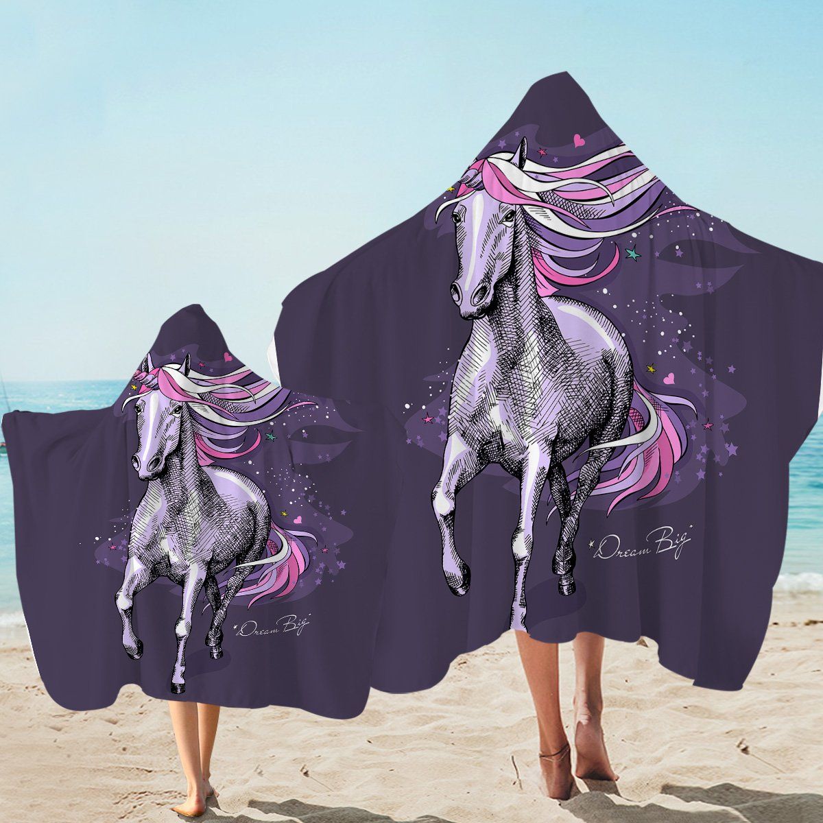 Purplish Horse Running Printed Hooded Towel