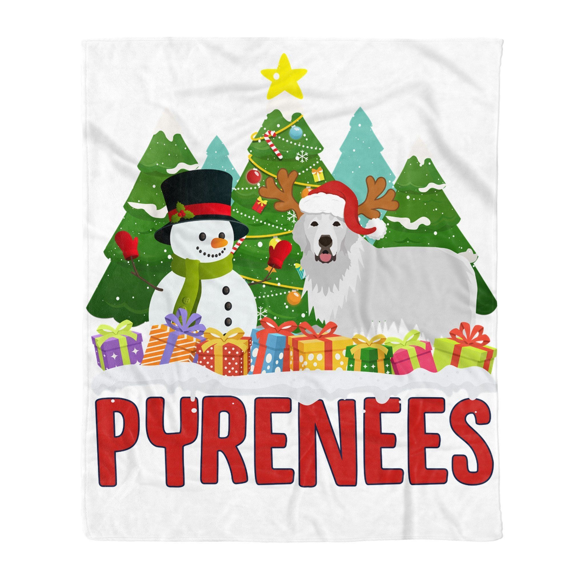 Pyrenees Snowman Christmas Tree Sherpa Fleece Blanket