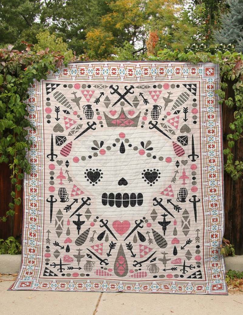 Queen Of Sugar Heart Skull CLT270644 Quilt Blanket