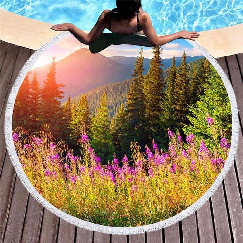 Quiet Mountain Forest Printed Round Beach Towel