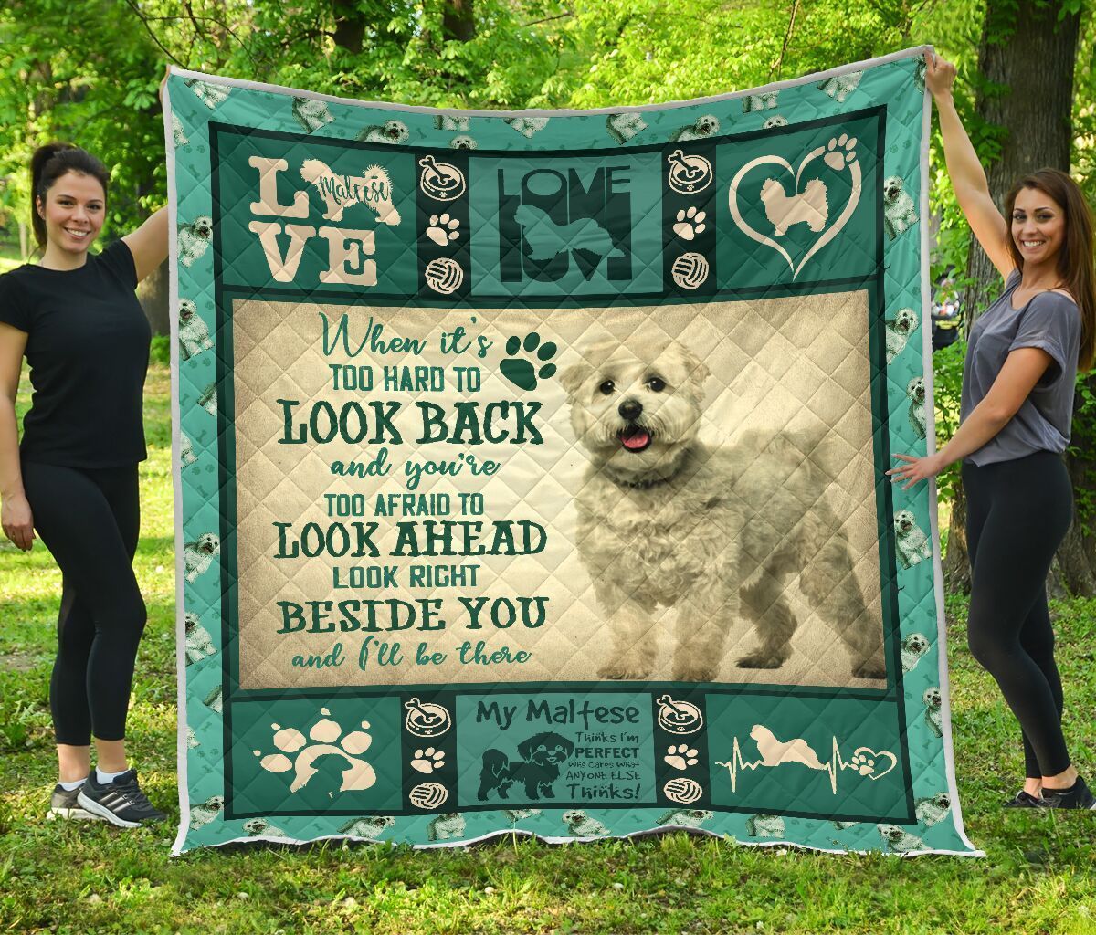 Quilt Blanket Dogs Maltese Beside You Aqua Green Dhc09121234Dd