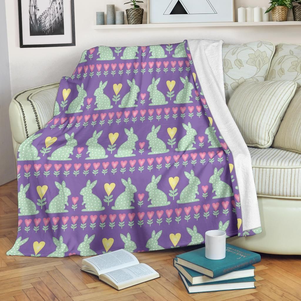 Rabbit Boho Vintage Pattern Print Design Fleece Blanket