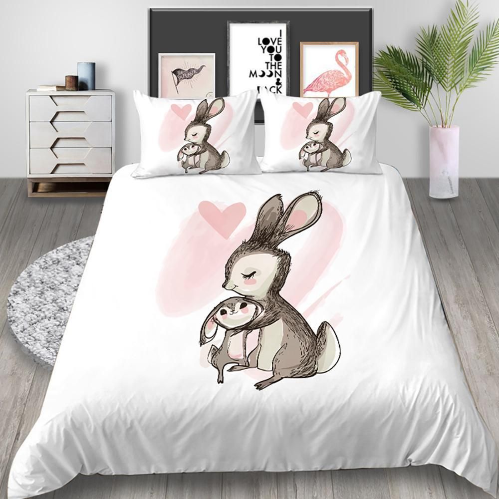 Rabbit Cartoon Soft White Bedding Set
