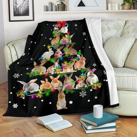 Rabbit Christmas Tree Sherpa Fleece Blanket