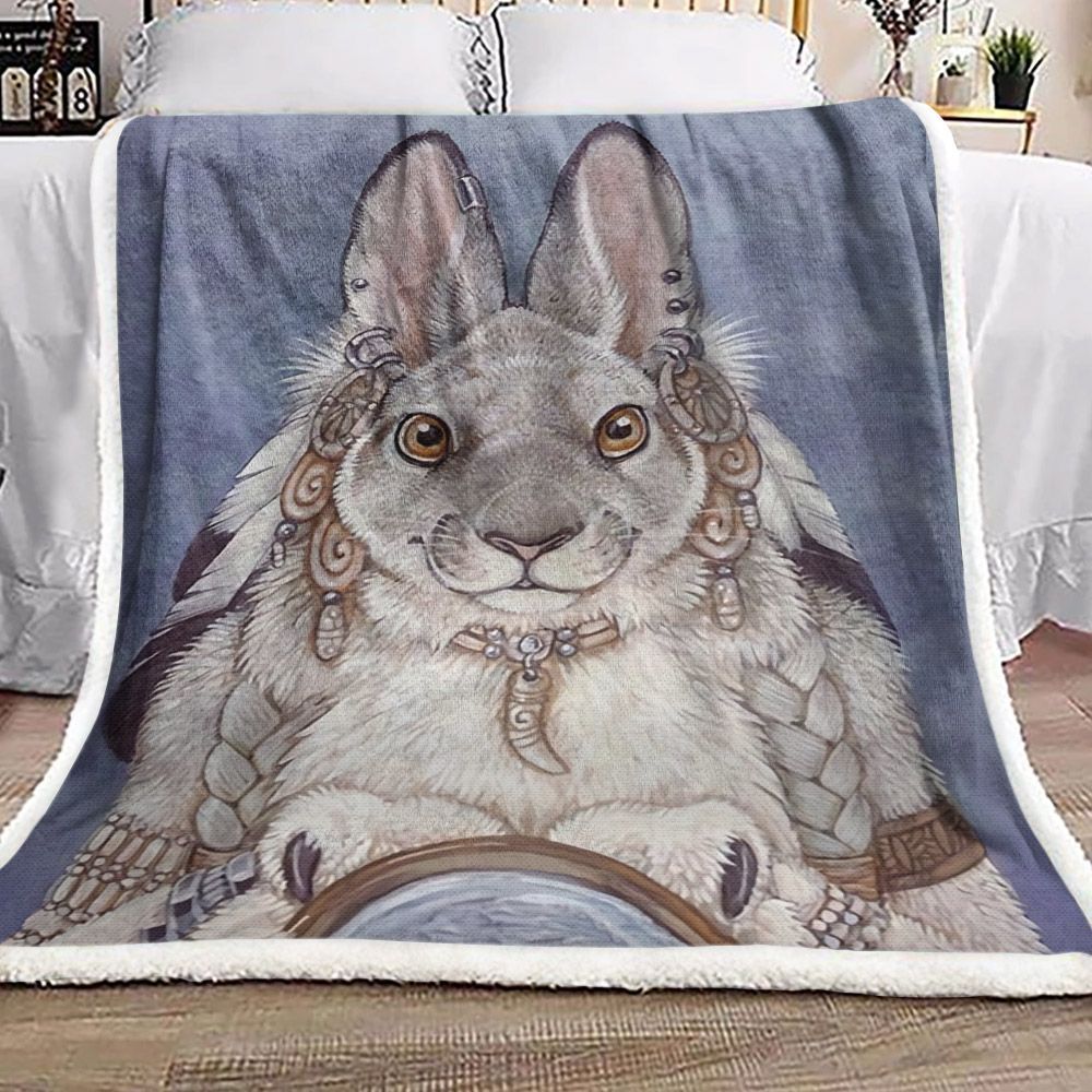 Rabbit Native American Sherpa Fleece Blanket
