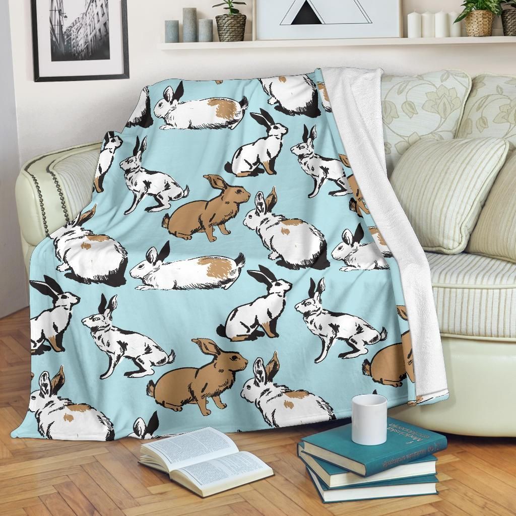 Rabbit Pattern Print Design Mint Fleece Blanket