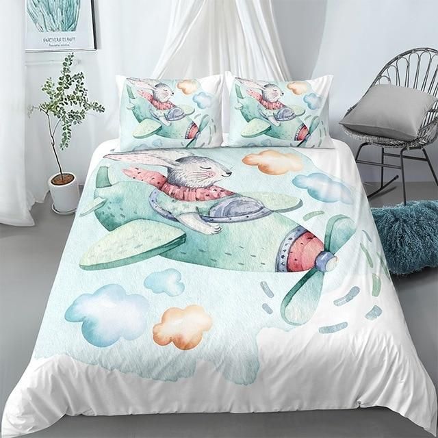 Rabbit Pilot Blue Bedding Set
