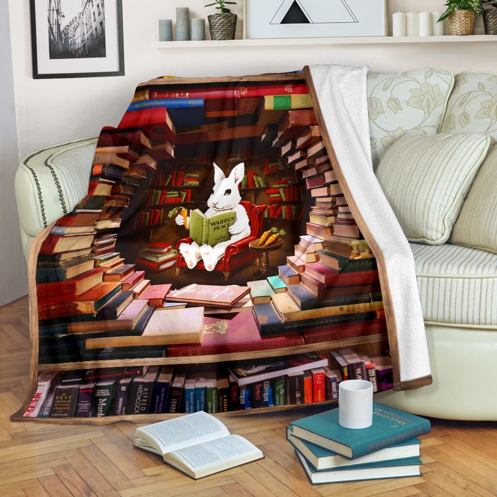 Rabbit Reading Book Sherpa Fleece Blanket