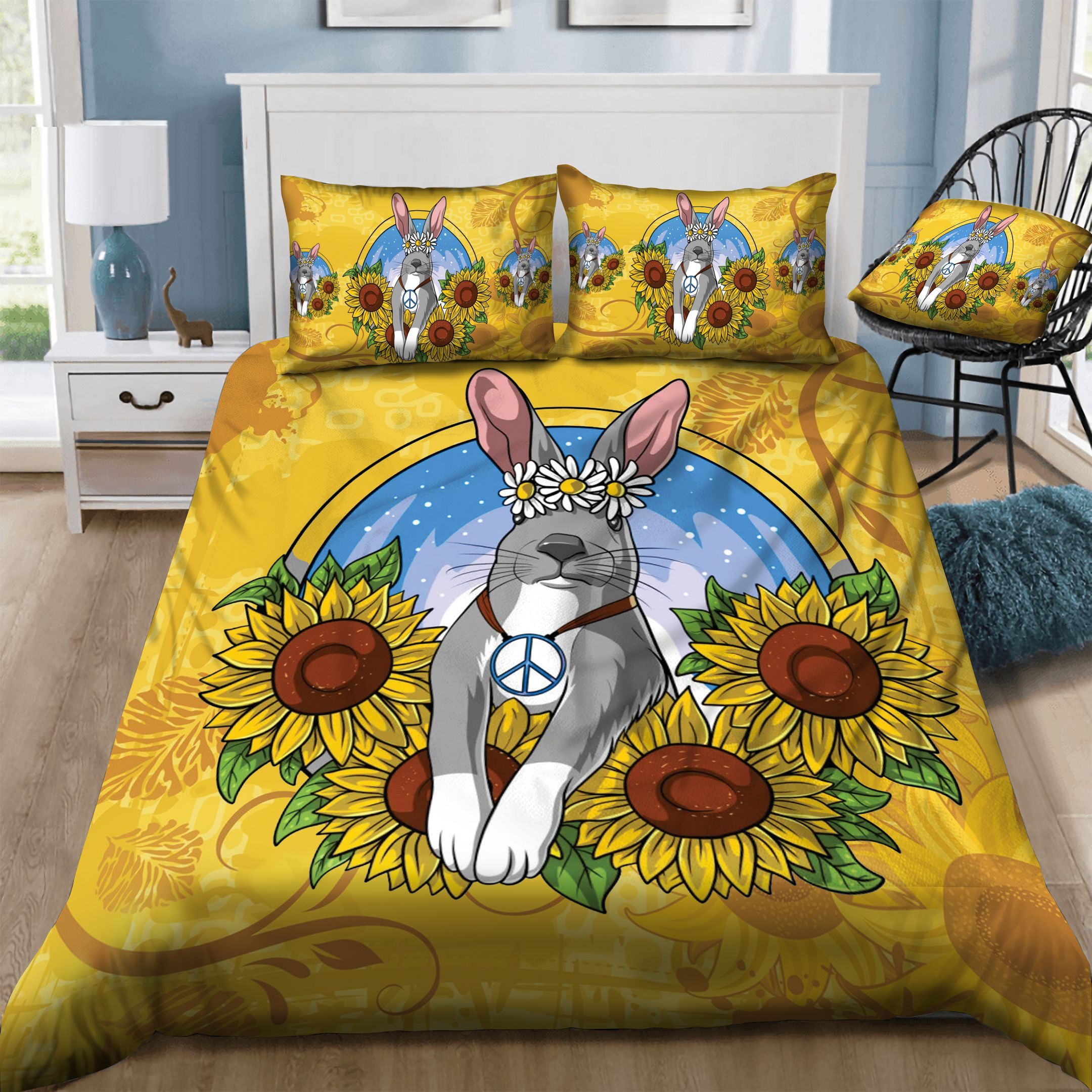 Rabbit Sunflowers  Bedding Set