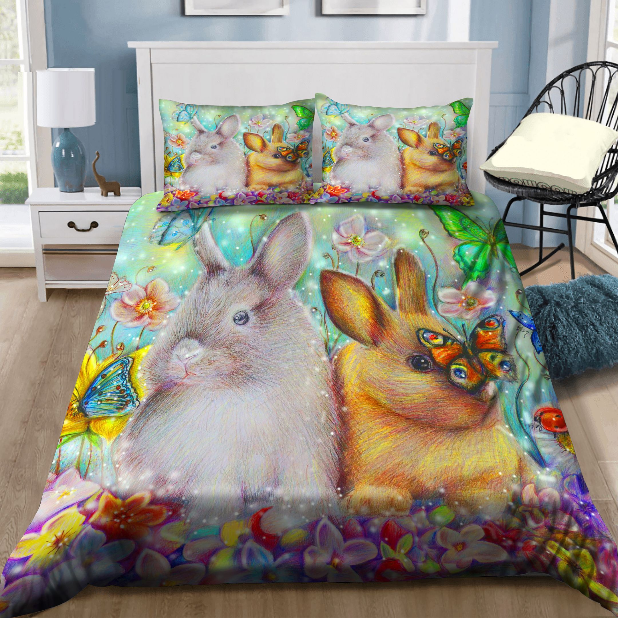 Rabbits And Butterflies Bedding Set
