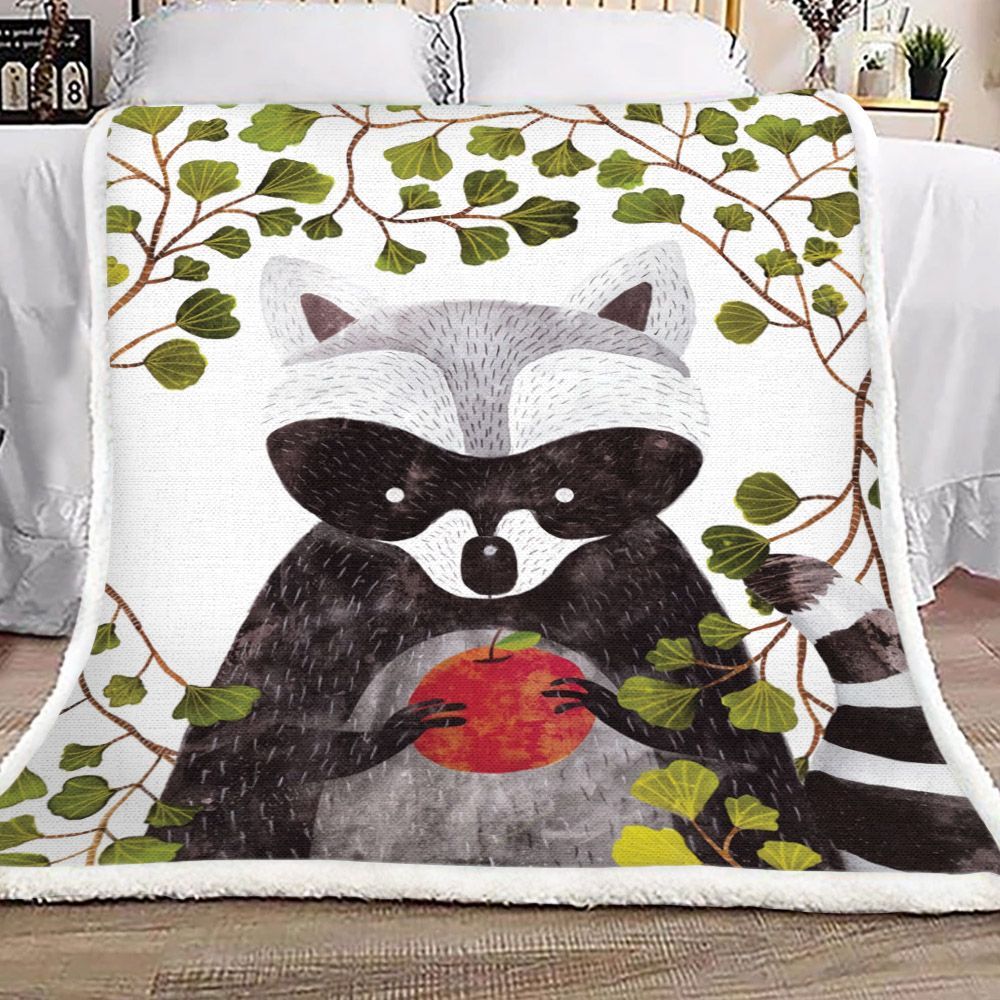 Raccoon And Apple Sherpa Fleece Blanket