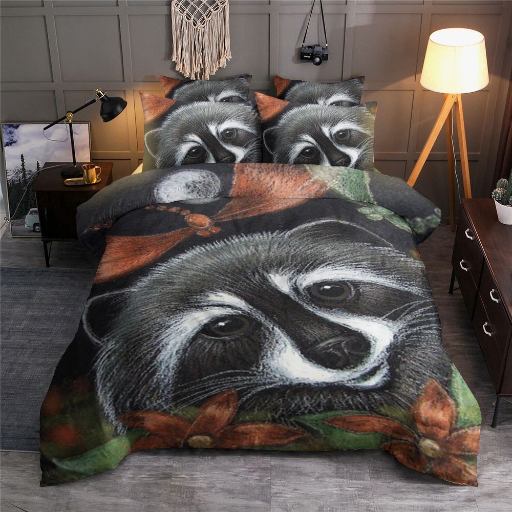 Raccoon And Dragonfly Bedding Set