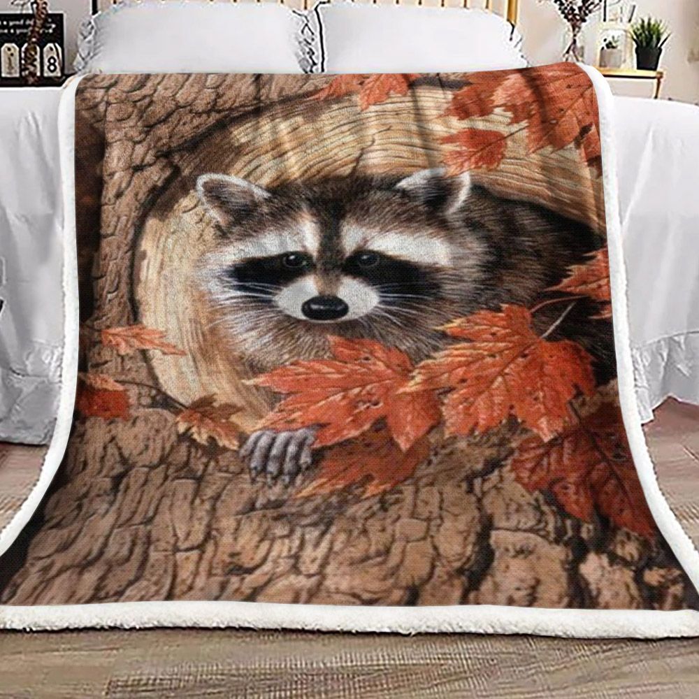 Raccoon Autumn Sherpa Fleece Blanket