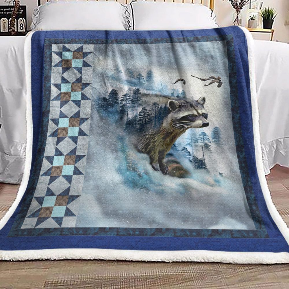 Raccoon Sherpa Fleece Blanket