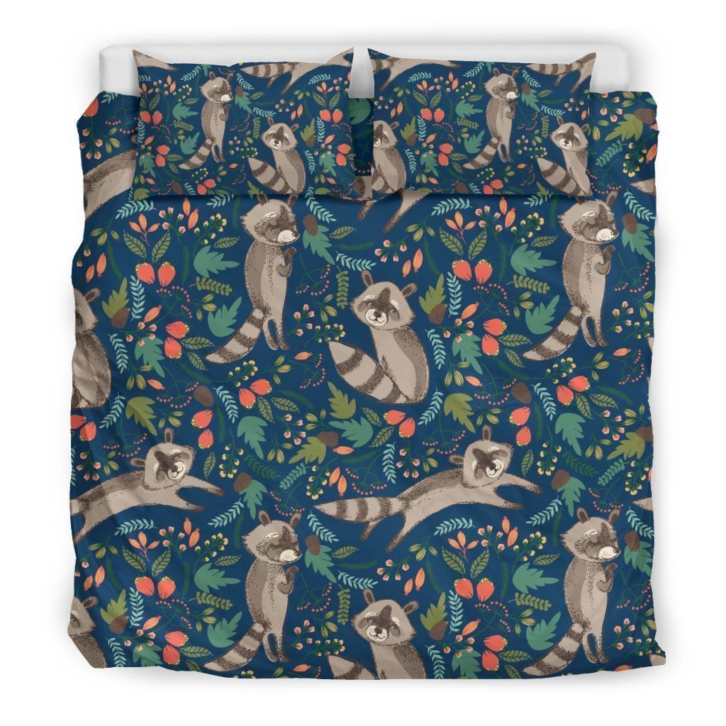 Raccoon Floral Bedding Set
