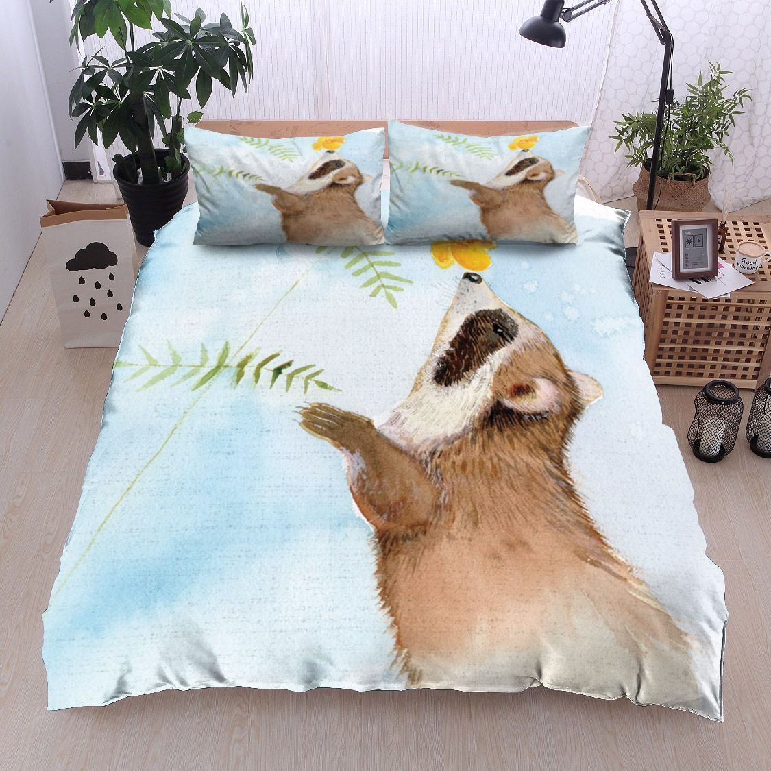 Raccoon Flower Bedding Set
