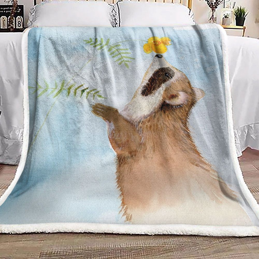 Raccoon Flower Sherpa Fleece Blanket