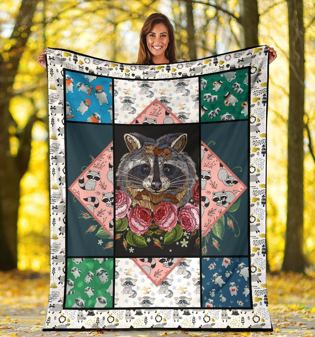 Raccoon Flower Gift For Raccoon Lovers Fleece Blanket
