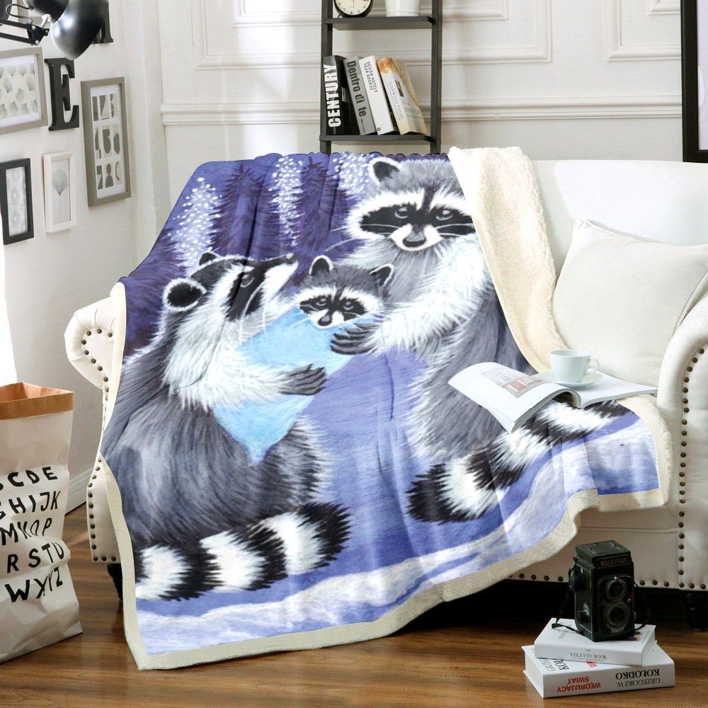 Raccoon Sherpa Fleece Blanket