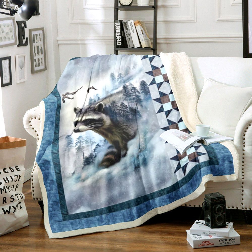 Raccoon Sherpa Fleece Blanket