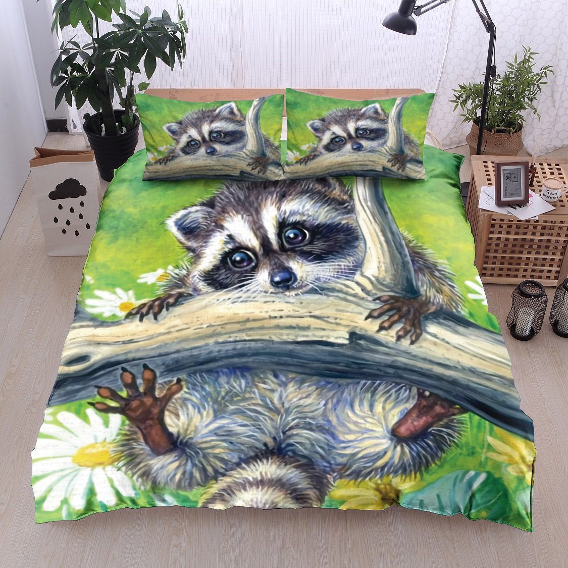 Raccoon In Flower Garden Bedding Set
